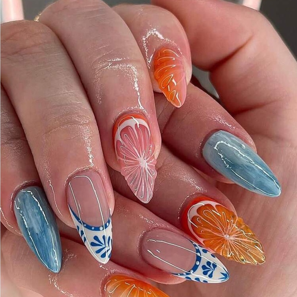 24pcs Y2K Pink French Tip Press On Nails,Almond Fake Nails With 3D Relief